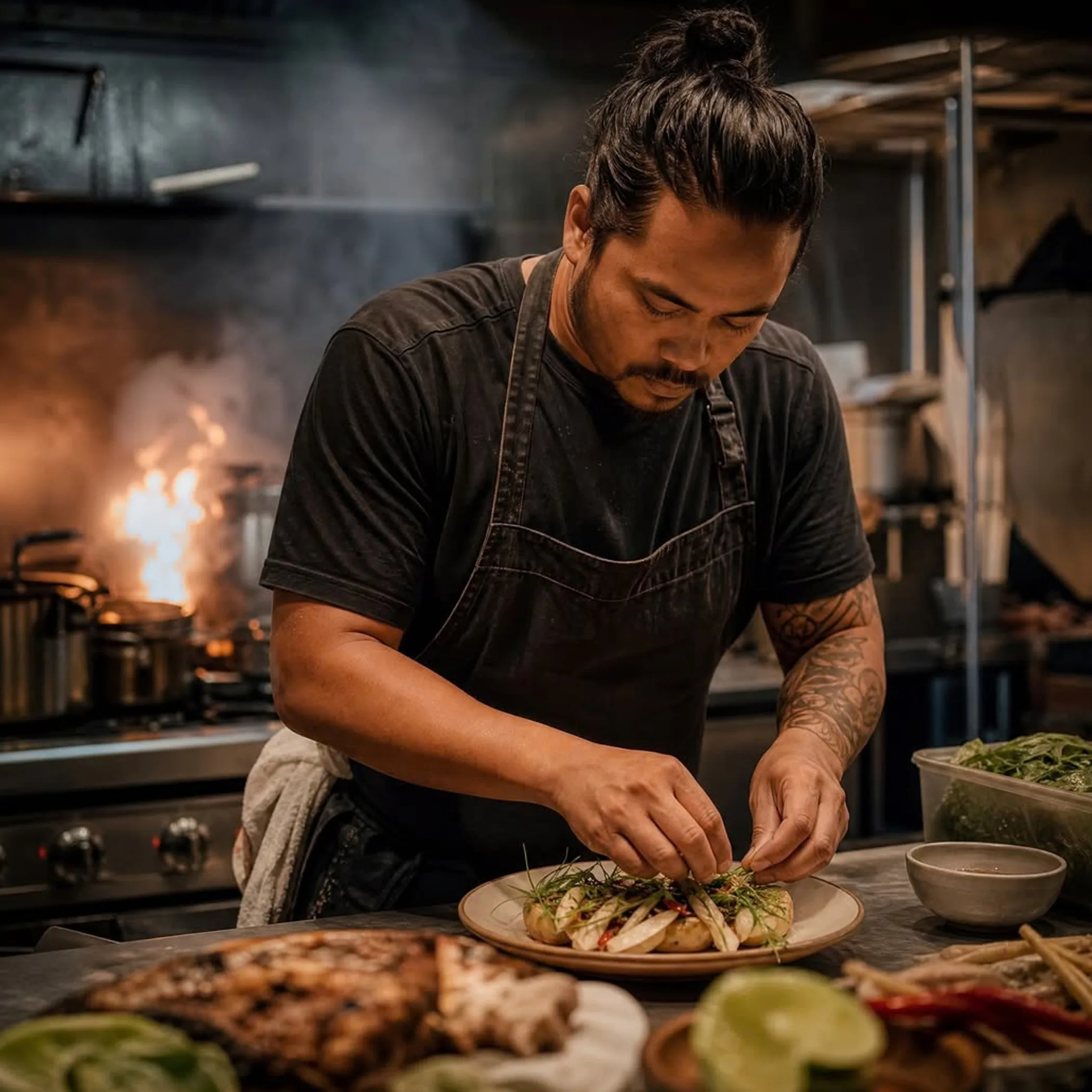 chef cooking in restaurant kitchen